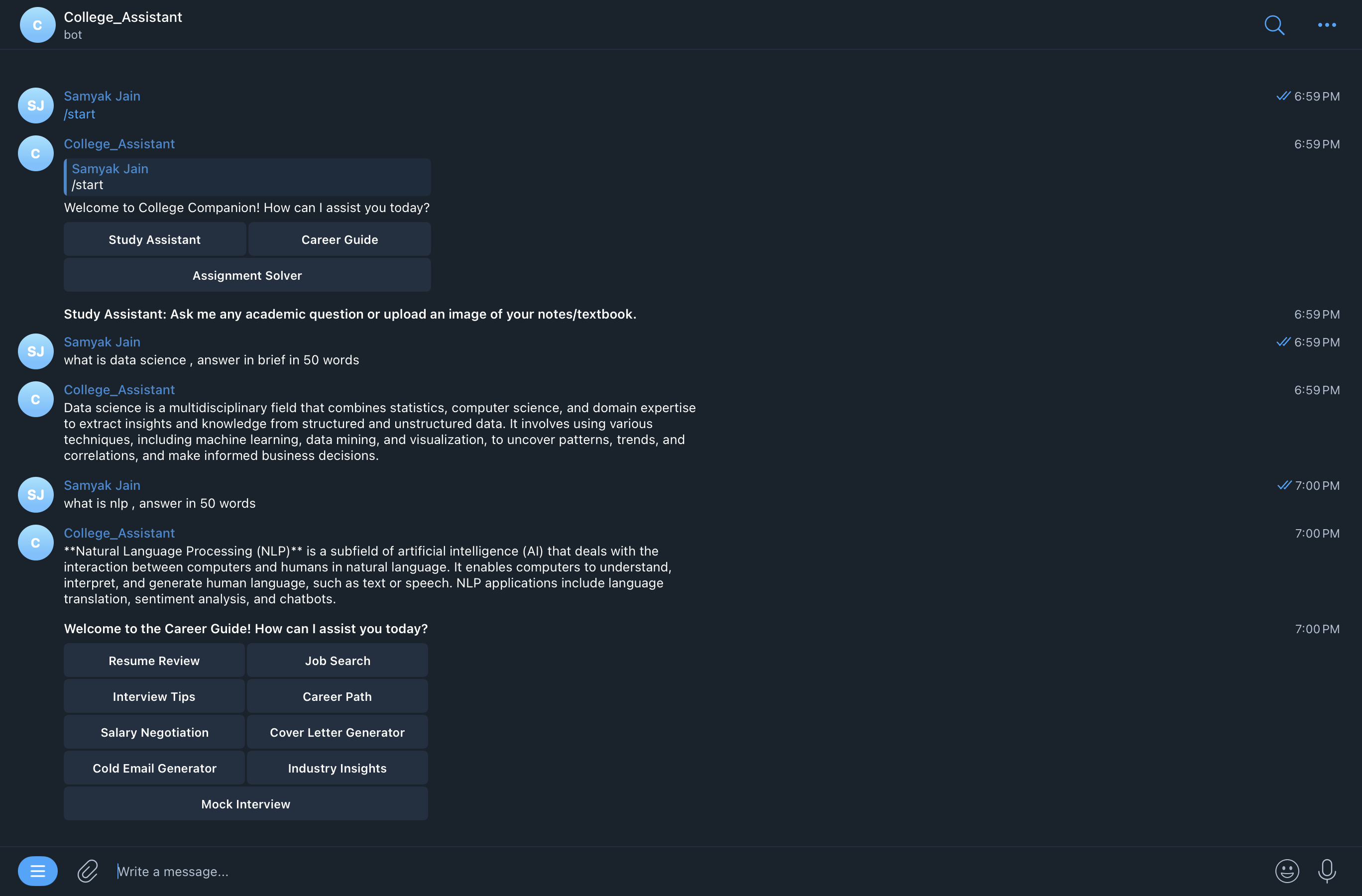 College Assistant Telegram Bot
